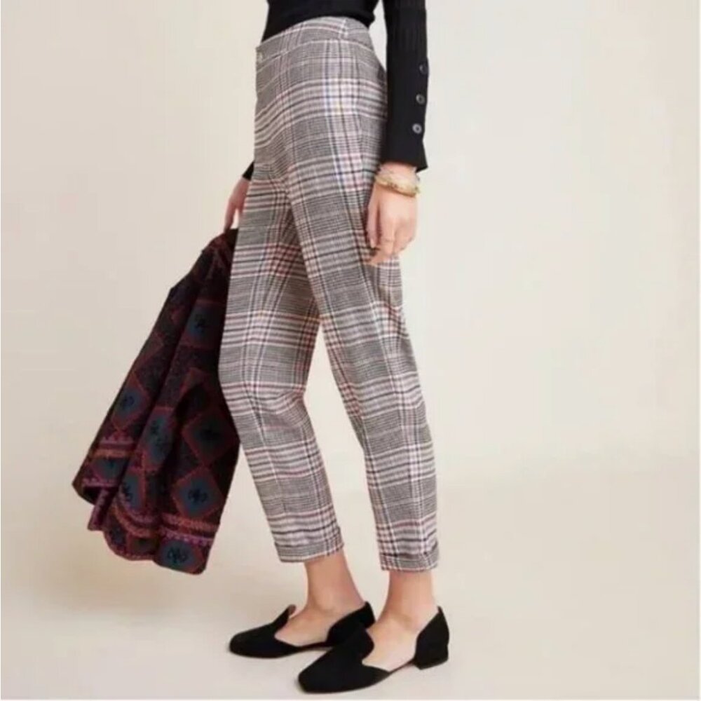 Anthropologie Malcolm Plaid Tapered Cuffed Ankle Houndstooth Trousers Size 12